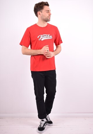NIKE MENS VINTAGE T-SHIRT TOP MEDIUM RED 90'S