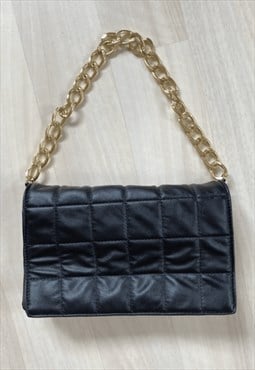 Y2K Black Faux Leather Chain Handbag