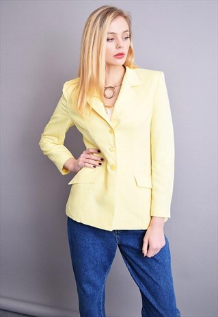 90'S RETRO PASTEL YELLOW CLASSY BLAZER JACKET