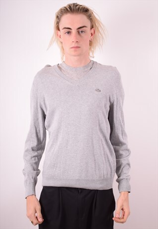 LACOSTE MENS VINTAGE JUMPER SWEATER SMALL GREY 90S