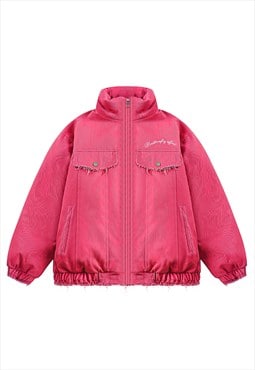 Winter denim bomber butterfly patchwork jacket jean coat