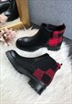 BLACK & RED FAUX LEATHER CHELSEA BOOTS
