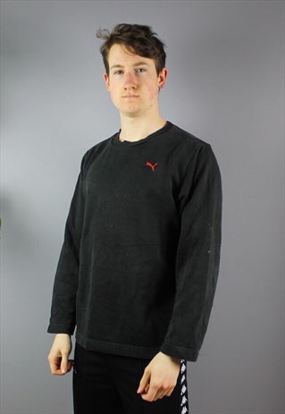VINTAGE PUMA SWEATSHIRT IN BLACK WITH EMBROIDERY