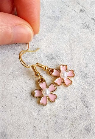 CHERRY BLOSSOM FLOWER FAUX PEARL EARRINGS