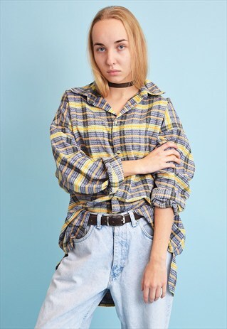 90'S RETRO MINIMALIST CHECKED OVERSIZED DADS SHIRT TOP