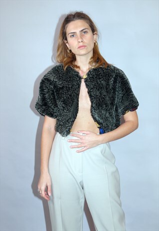 VINTAGE FAUX FUR LEOPARD PRINT BOLERO JACKET