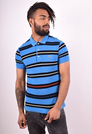 LACOSTE MENS VINTAGE POLO SHIRT SMALL BLUE STRIPES 90S
