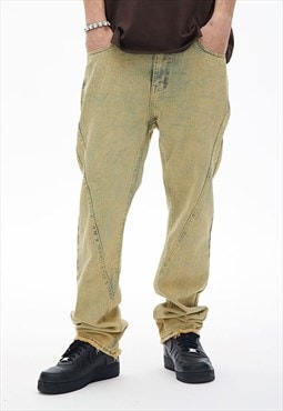  Khaki Washed Denim jeans pants trousers