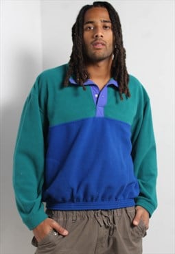 Vinage 90's 1/4 Button Block Colour Fleece Sweatshirt Multi 