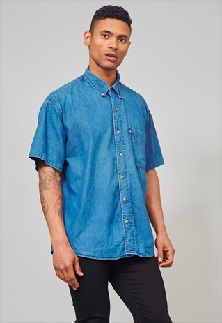 VINTAGE 90'S SHORT SLEEVED DENIM CALVIN KLEIN SHIRT