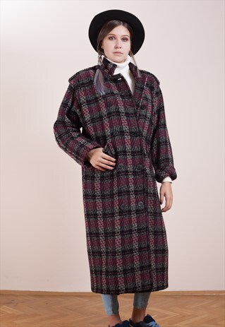 WOMENS VINTAGE CHECKERED DUSTER COAT FROM THE 90S