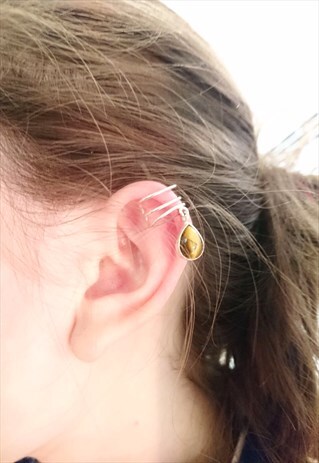 FAKE EARCUFF WITH BROWN STONE SILVER