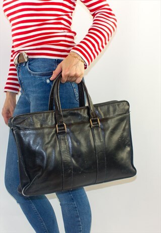 VINTAGE BLACK LEATHER LAPTOP SATCHEL