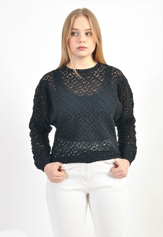 VINTAGE KNITWEAR CROCHETED JUMPER IN BLACK