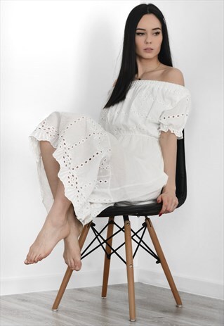 CROCHET OFF-THE-SHOULDER MAXI DRESS