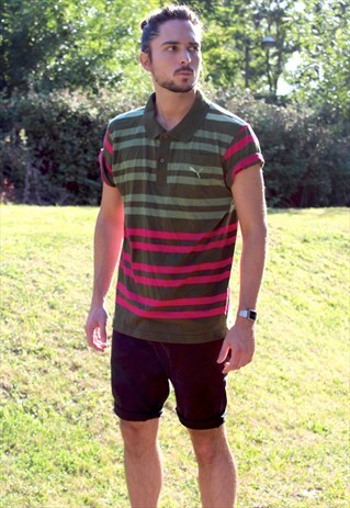 RETRO PUMA POLO SHIRT - LARGE - STRIPED