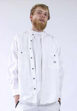 VINTAGE MENS CALVIN KLEIN LONG SLEEVE SHIRT WHITE