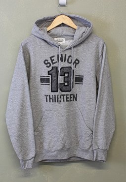 Vintage Senior College Drawstring Hoodie Grey With Graphic 