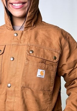 Beige Tan Vintage Carhartt Sherpa Lined Hooded Arctic Jacket