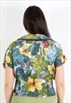 CROPPED BLOUSE BUTTON UP SHIRT SHORT SLEEVES FLORAL PRINT