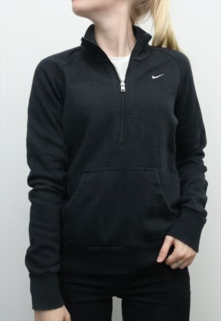 NIKE - BLACK EMBROIDERED SINGLE STITCH QUARTER ZIP JUMPER -