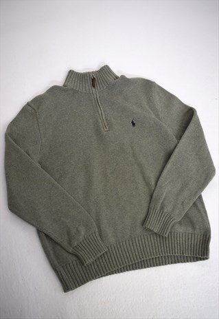 VINTAGE 90S POLO RALPH LAUREN GREY OLIVE KNIT JUMPER
