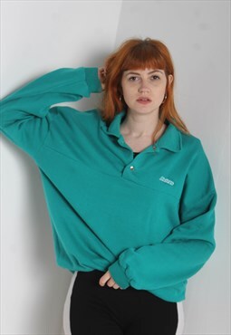 Vintage 90's Collared Oversize Sweatshirt - Green