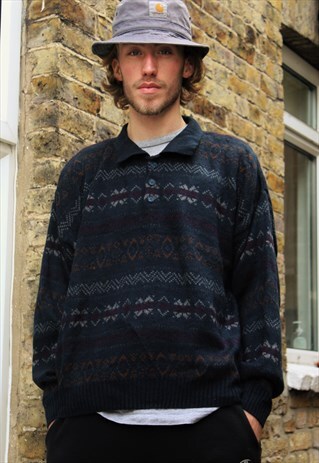 VINTAGE / 80'S / BLUE PATTERNED JUMPER