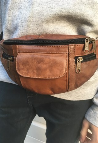 UNISEX VINTAGE BROWN LEATHER FESTIVAL BOHO BUMBAG HAND BAG