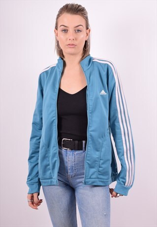 ADIDAS WOMENS VINTAGE TRACKSUIT TOP JACKET XL BLUE 90'S