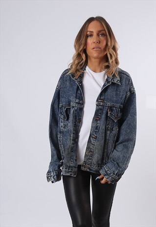 LEVIS DENIM JACKET ACID WASH OVERSIZED FITTED 16 - 18 (54I)