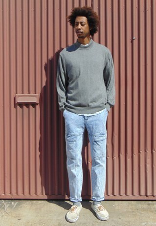 90S ITALIAN LUXURY SILK BLEND GREY MOCK TURTLE NECK SWEATER