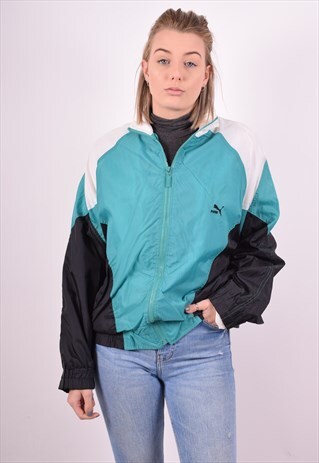 PUMA WOMENS VINTAGE TRACKSUIT TOP JACKET SMALL GREEN 90S