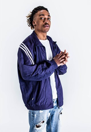 VINTAGE 90S ADIDAS TRACK TOP IN NAVY BLUE
