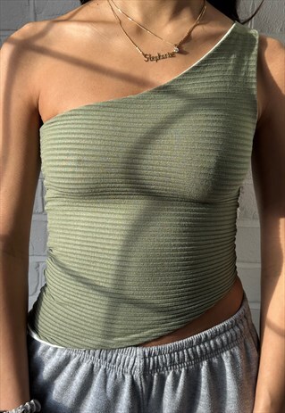 TWO WAY ASYMMETRIC TOP IN KHAKI/CREAM