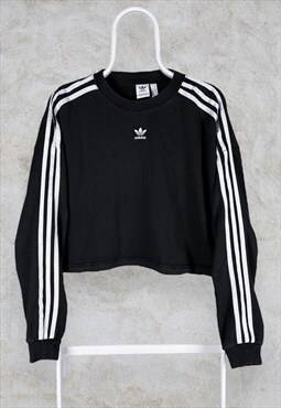 Adidas Originals Cropped Black Sweatshirt Striped UK 8