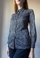 VINTAGE BLACK JERSEY DAGGER COLLAR FLORAL SHIRT SIZE XS