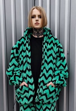 Festival stripe jacket detachable fleece bomber zigzag coat