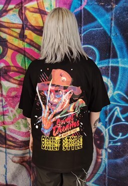 Freddy Krueger print tee y2K Elm street movie t-shirt black
