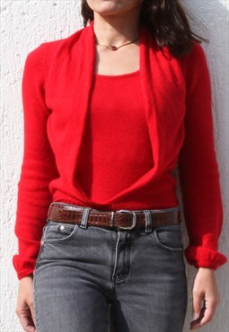 Vintage red angora wool soft cozy knit blouse,sweater.