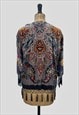 VINTAGE STYLE NEW LADIES KIMONO GREY VELVET FLORAL PRINT