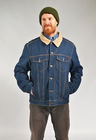 VINTAGE DARK BLUE SHERPA DENIM JACKET