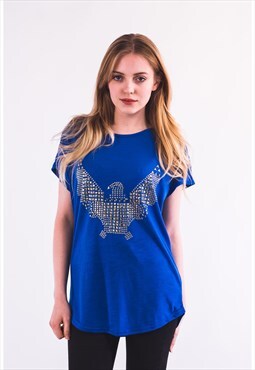 Blue T-Shirt with Gold Geometric Eagle Design