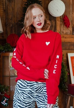 ROR Red Naughty or Nice sleeve Design Christmas Sweatshirt