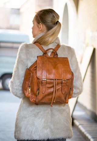 TAN LEATHER RETRO RUCKSACK BACKPACK