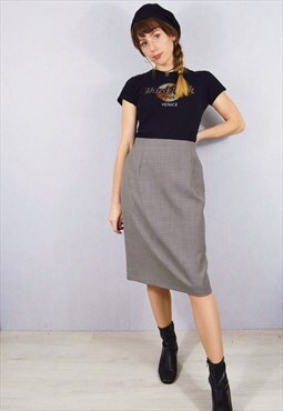 Vintage Wool JAEGER Pencil Midi Skirt Made In UK 