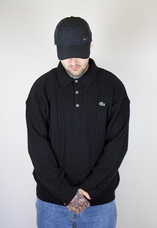 VINTAGE 80'S CHEMISE LACOSTE COLLARED KNIT IN BLACK