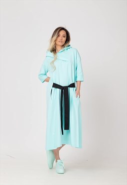 Relaxed A-line sweatshirt midi dress with belt 