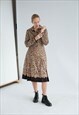 VINTAGE 60S FITTED LONG SLEEVE MIDI DRESS IN BROWN FLORAL XS