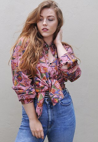 VINTAGE ABSTRACT OVERSIZE FESTIVAL PATTERNED BOYFRIEND SHIRT